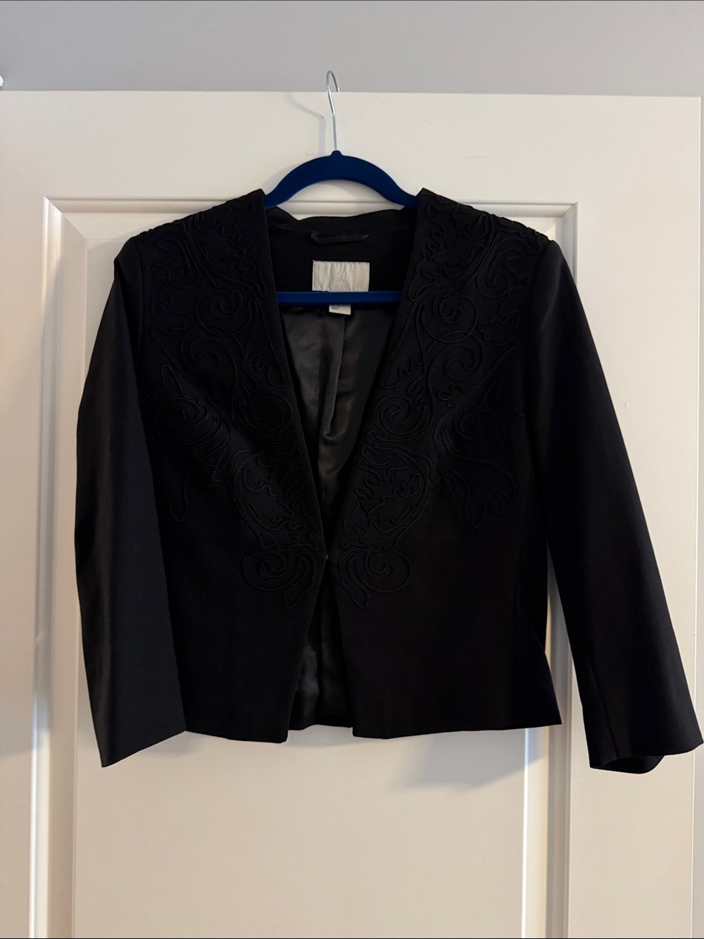 H&M Black Women's Embroidered Open Front Jacket